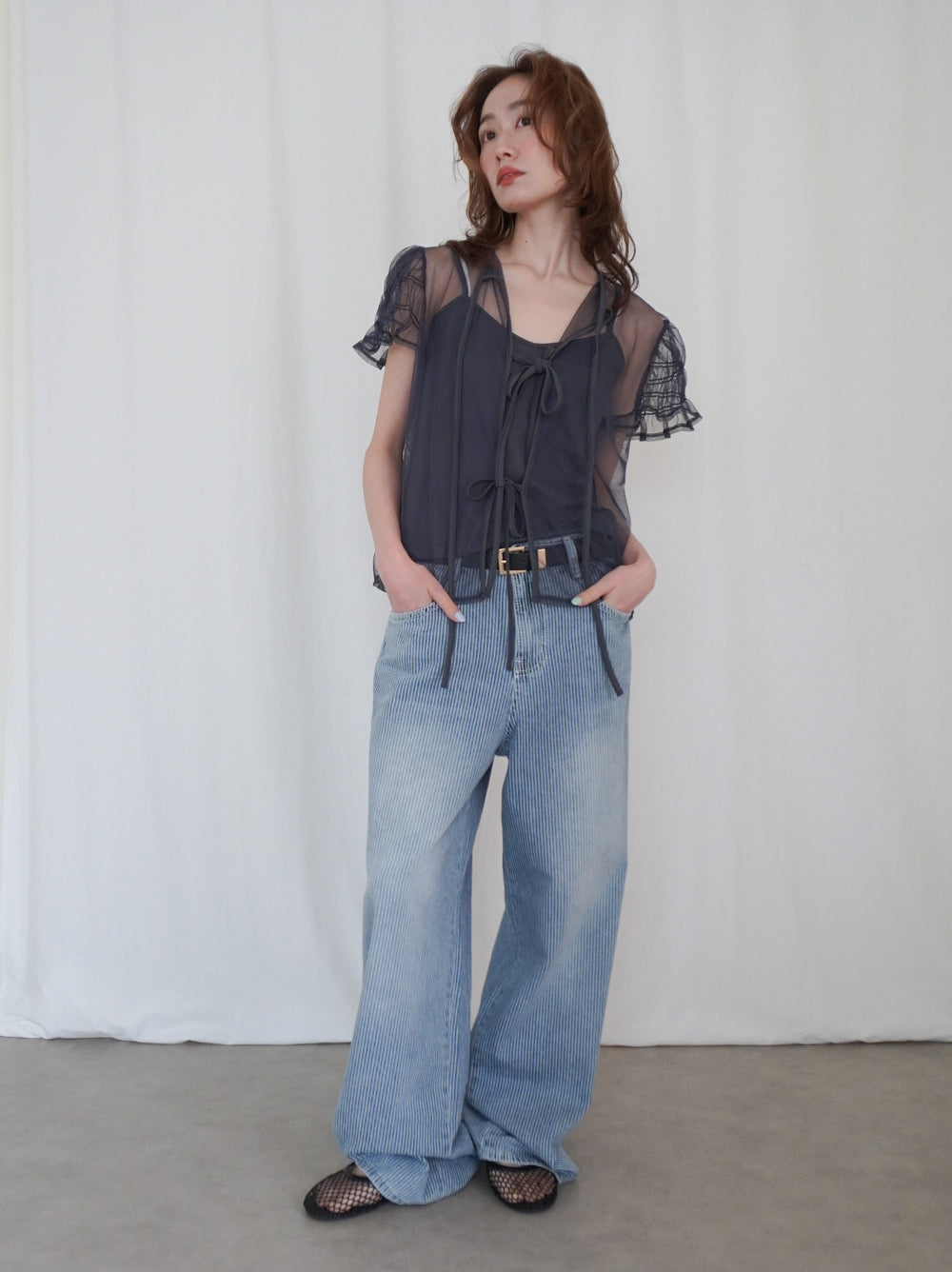 Vintage washed ヒッコリーデニムパンツ
