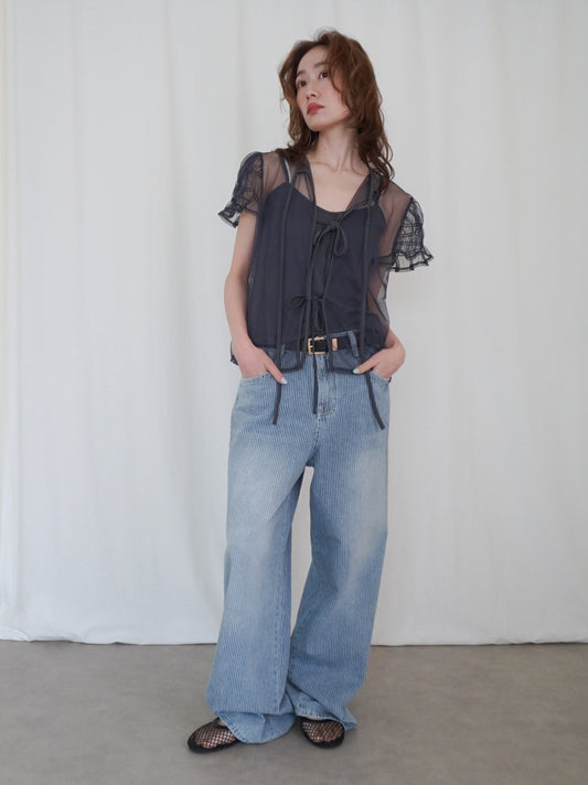 Vintage washed ヒッコリーデニムパンツ