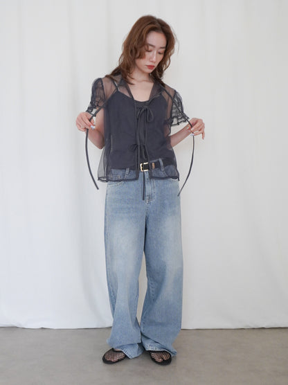 Vintage washed ヒッコリーデニムパンツ