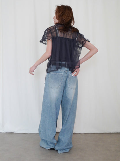 Vintage washed ヒッコリーデニムパンツ