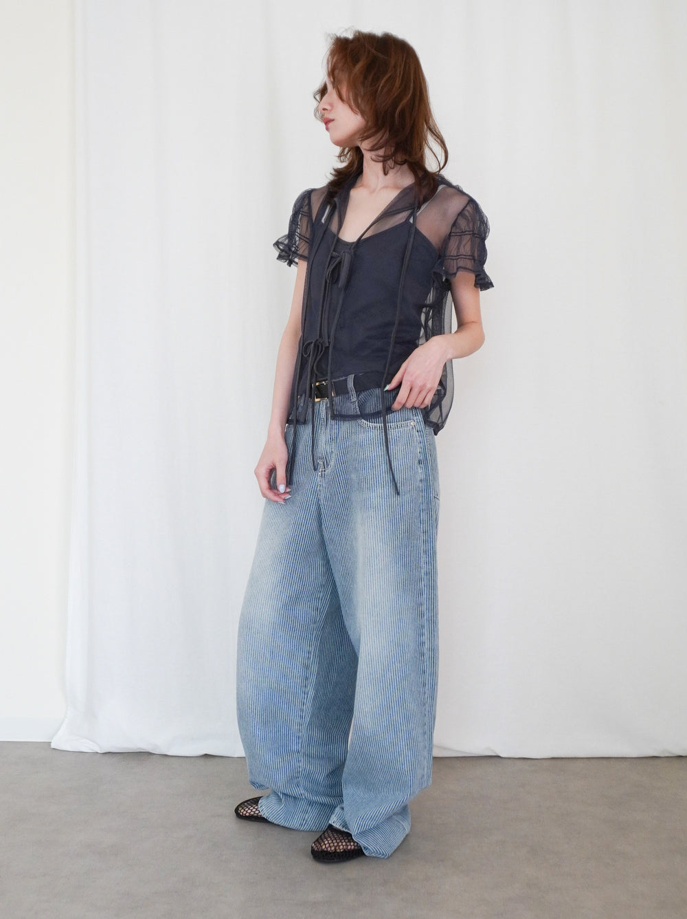 Vintage washed ヒッコリーデニムパンツ