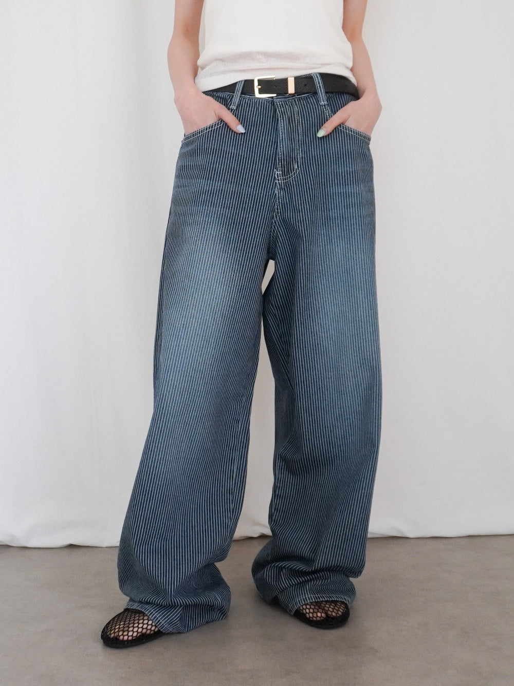 Vintage washed ヒッコリーデニムパンツ