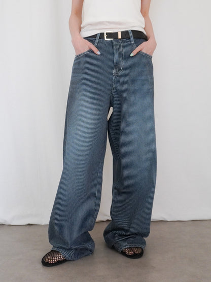 Vintage washed ヒッコリーデニムパンツ