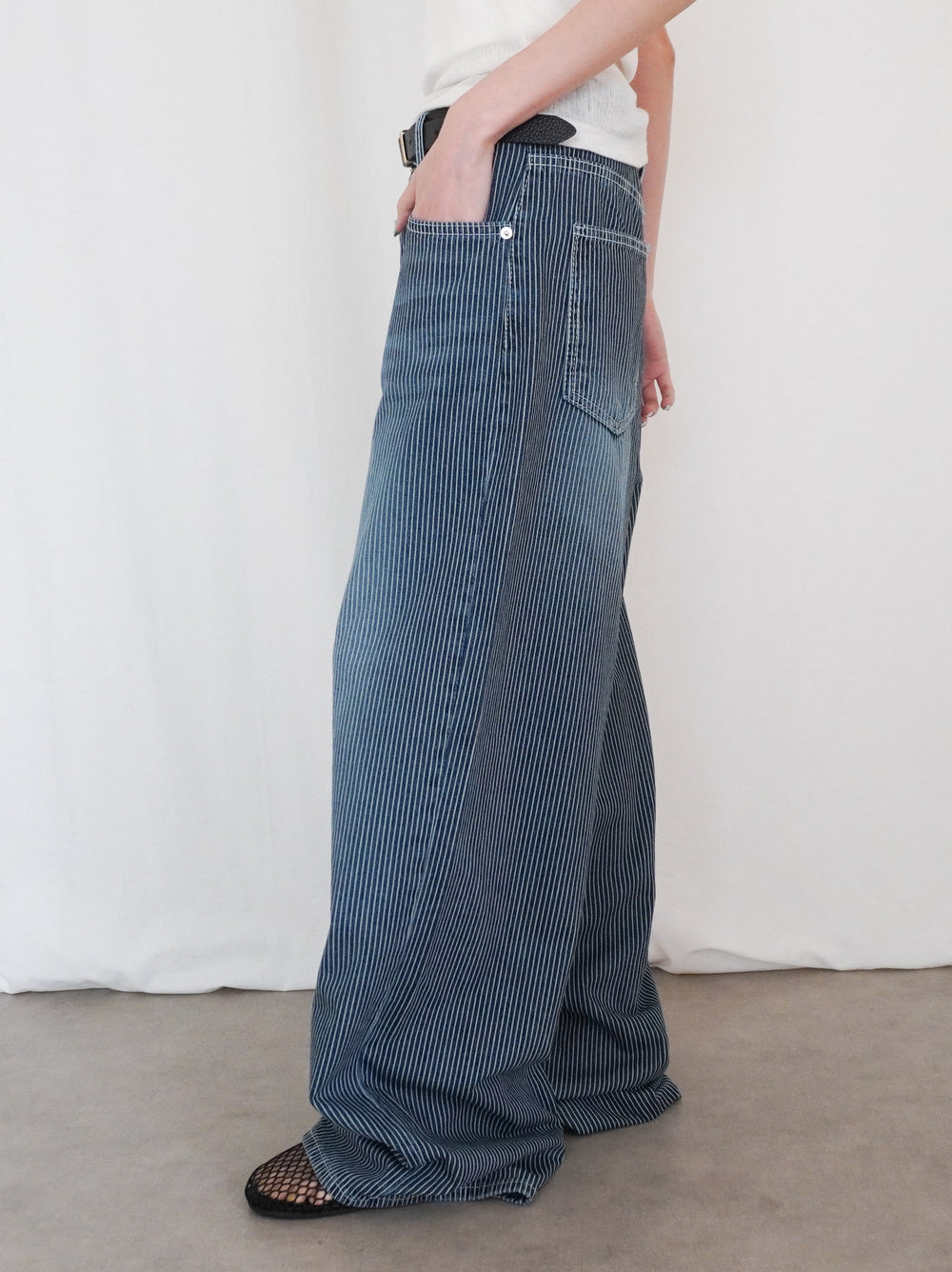 Vintage washed ヒッコリーデニムパンツ