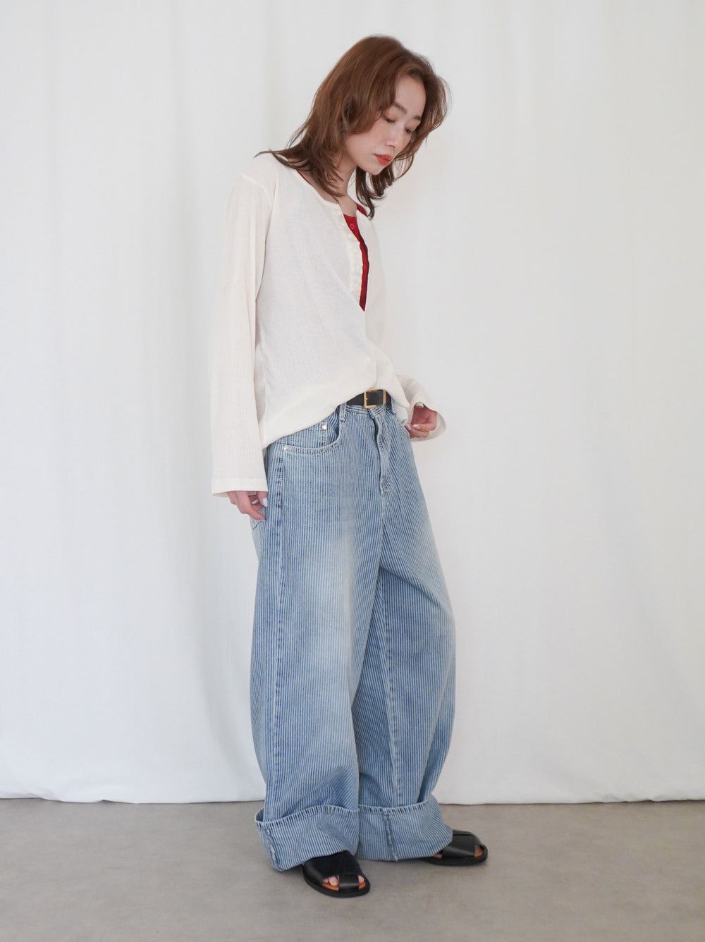 Vintage washed ヒッコリーデニムパンツ