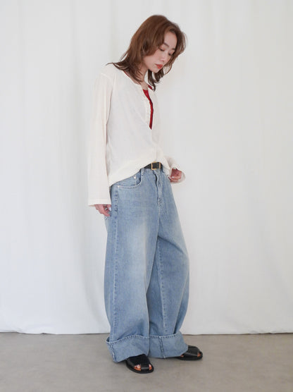 Vintage washed ヒッコリーデニムパンツ