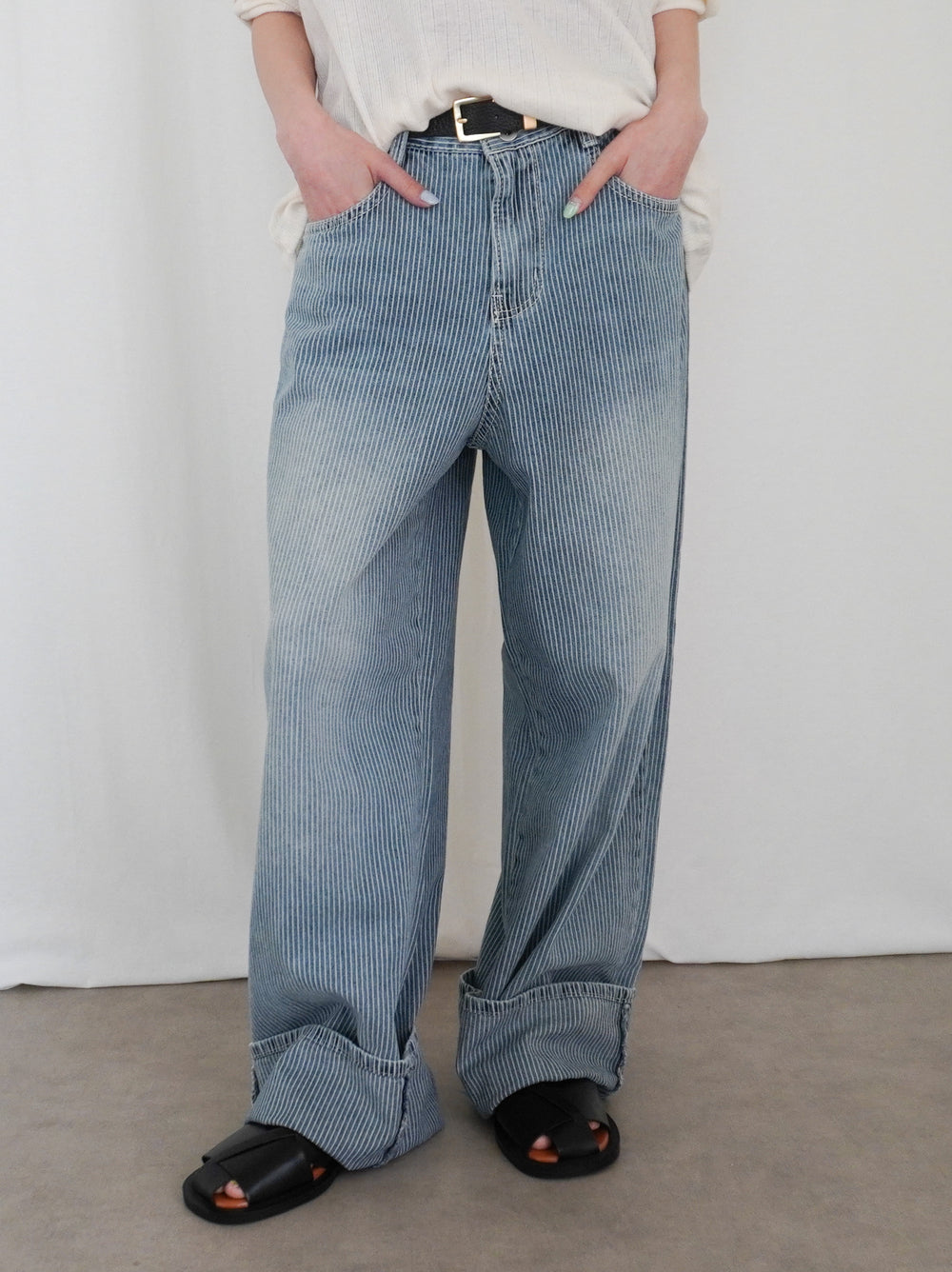 Vintage washed ヒッコリーデニムパンツ