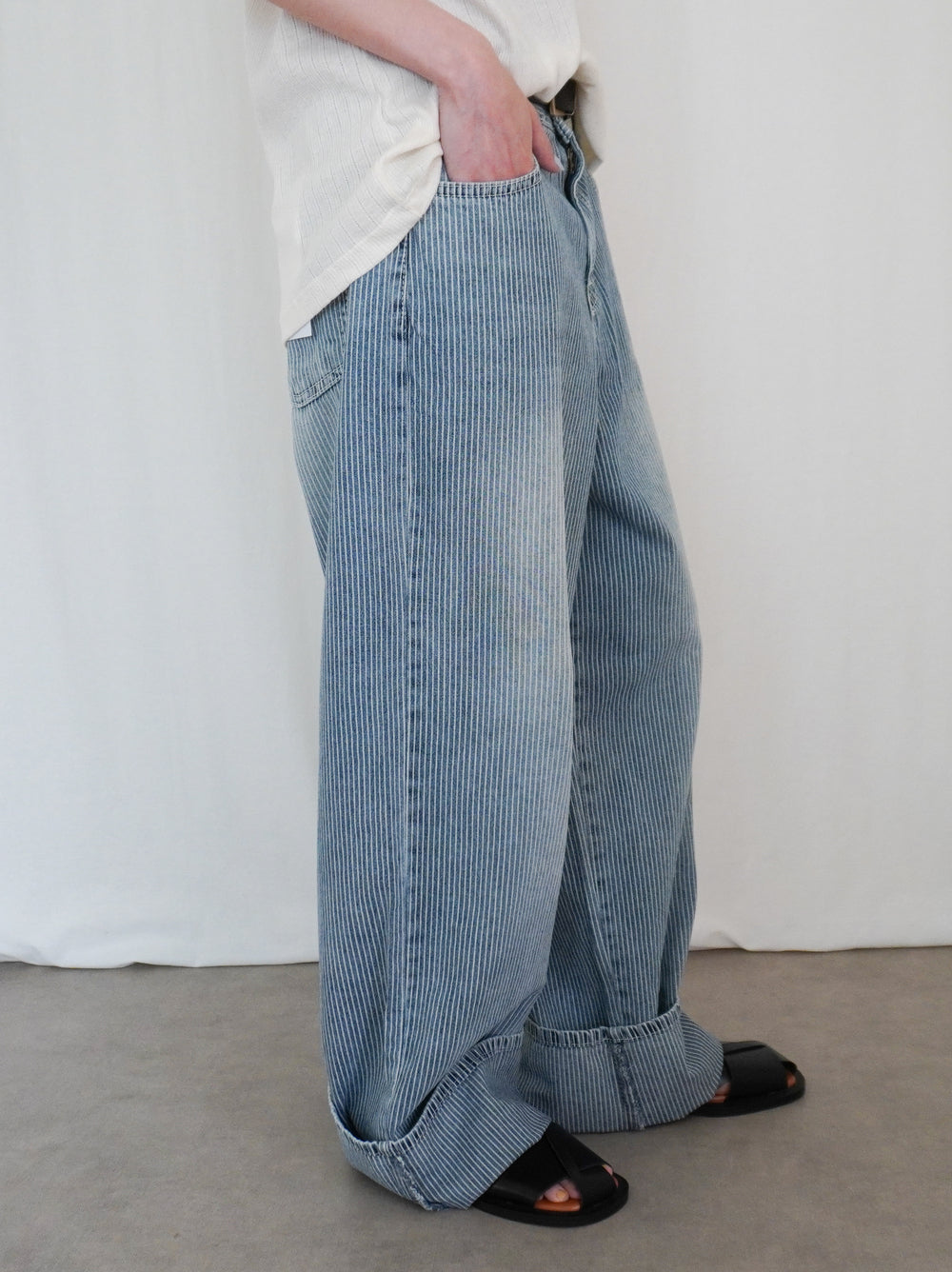 Vintage washed ヒッコリーデニムパンツ