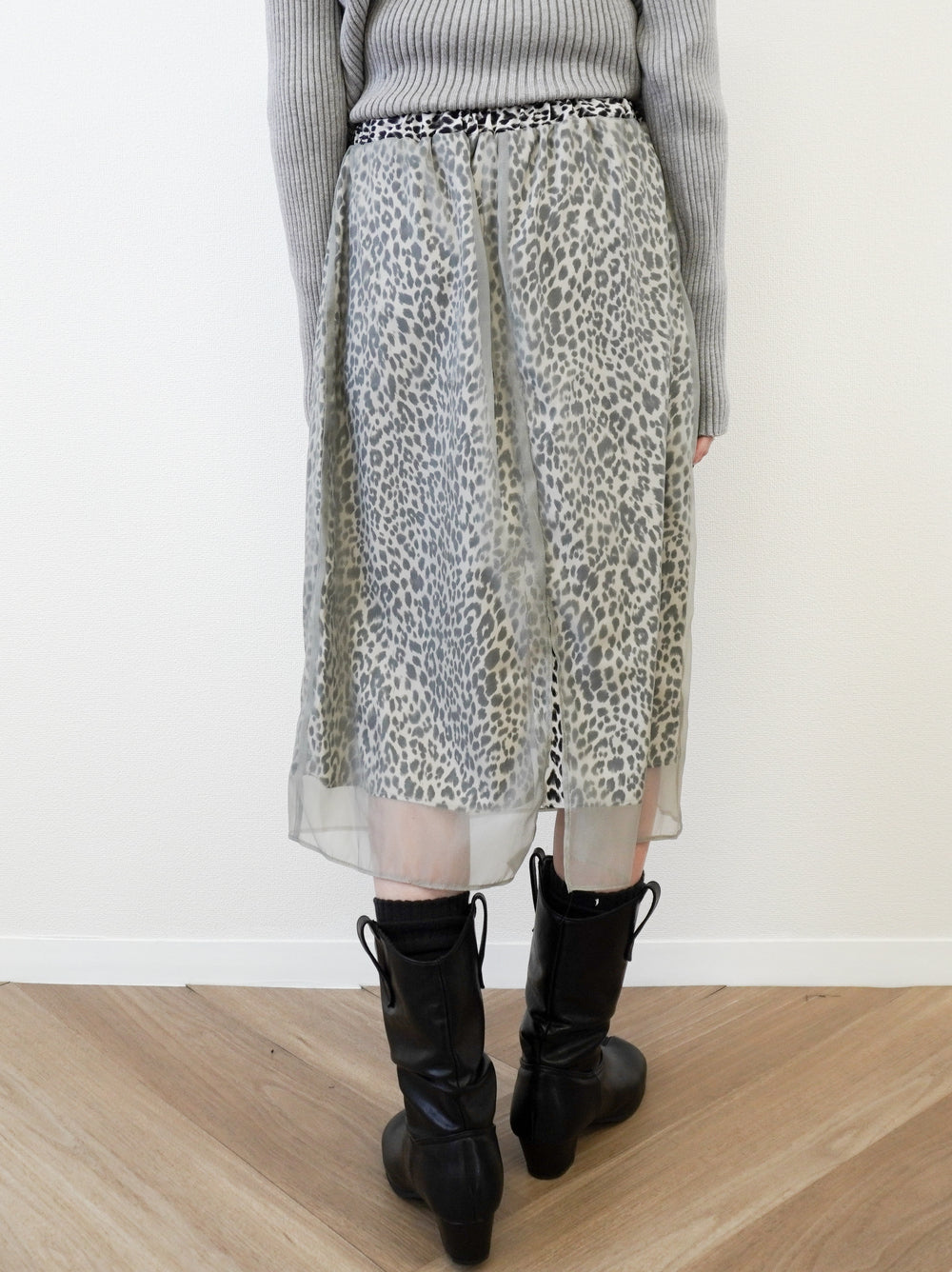 Sheer layered レオパードフロウスカート