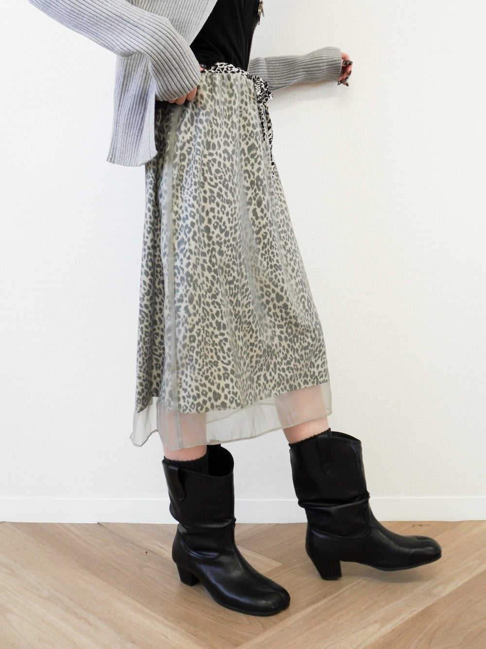 Sheer layered レオパードフロウスカート