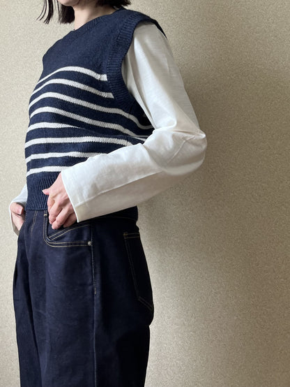 クルーネックボーダーニットベスト