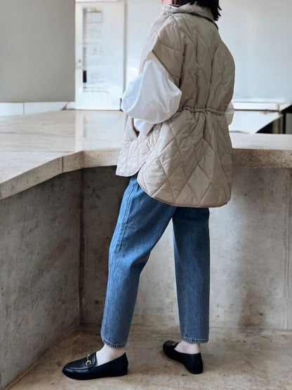 Drawstring waistキルティングダウンベスト