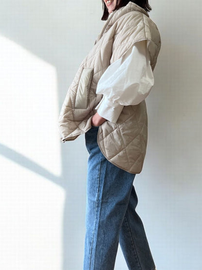Drawstring waistキルティングダウンベスト