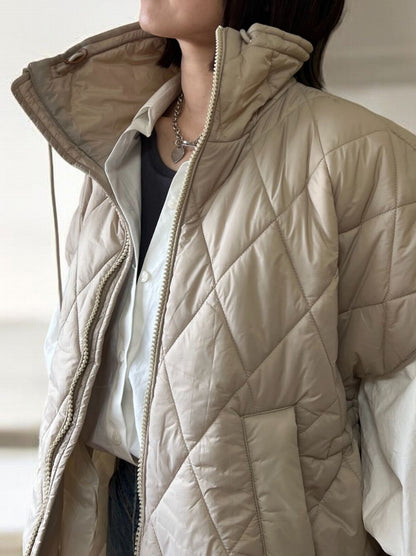 Drawstring waistキルティングダウンベスト