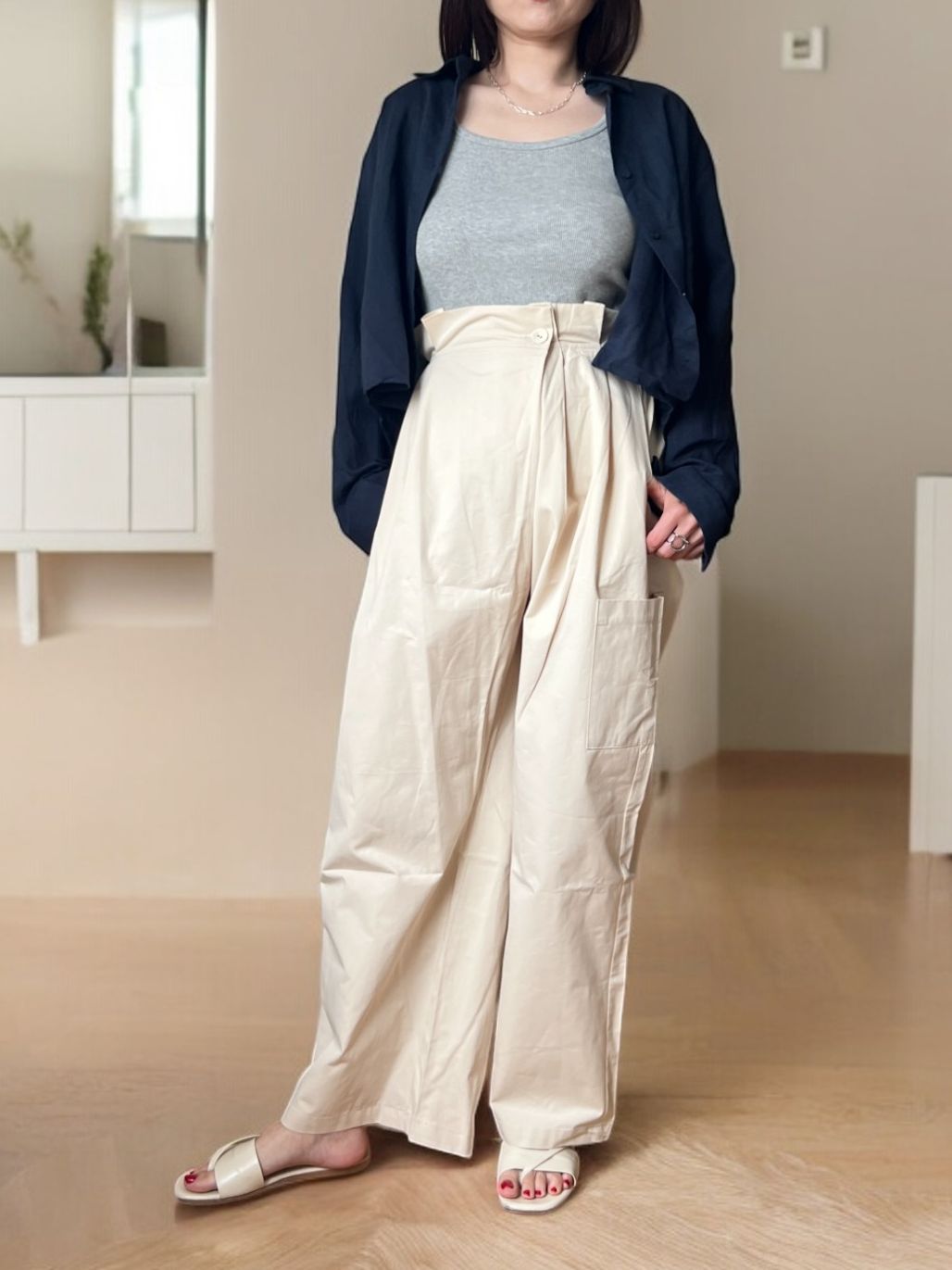 Back open button リネンシャツ