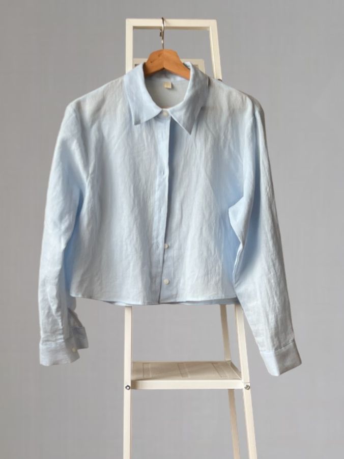 Back open button リネンシャツ