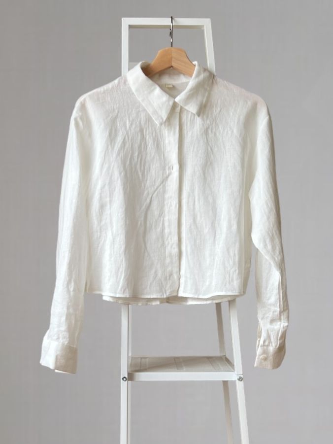 Back open button リネンシャツ