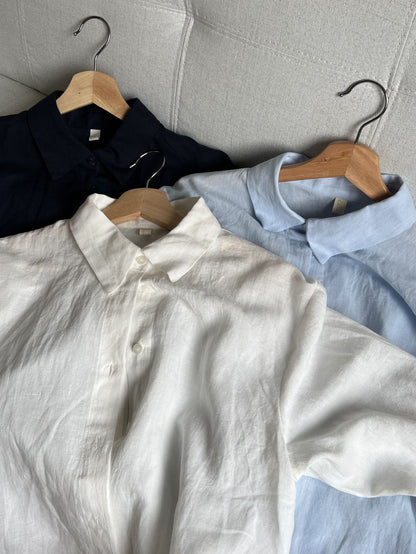 Back open button リネンシャツ