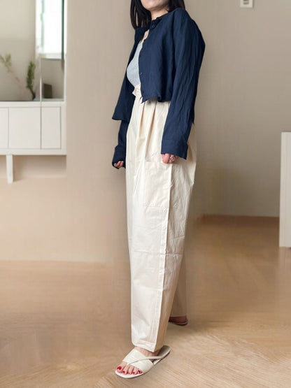 Back open button リネンシャツ