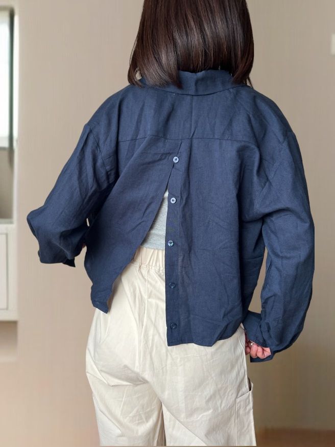 Back open button リネンシャツ