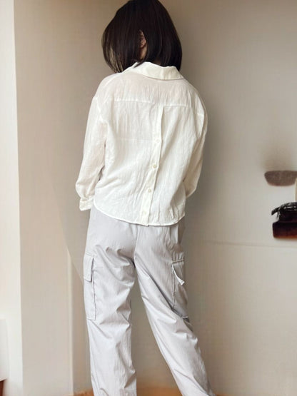 Back open button リネンシャツ