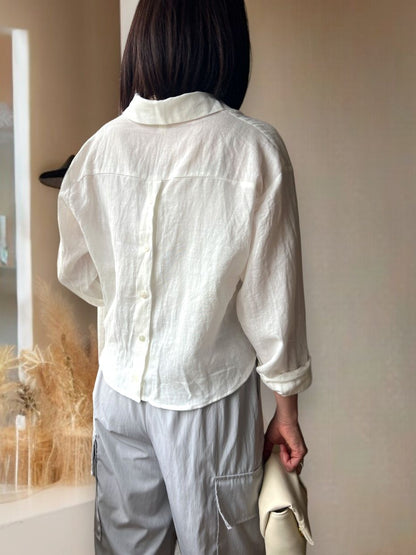 Back open button リネンシャツ
