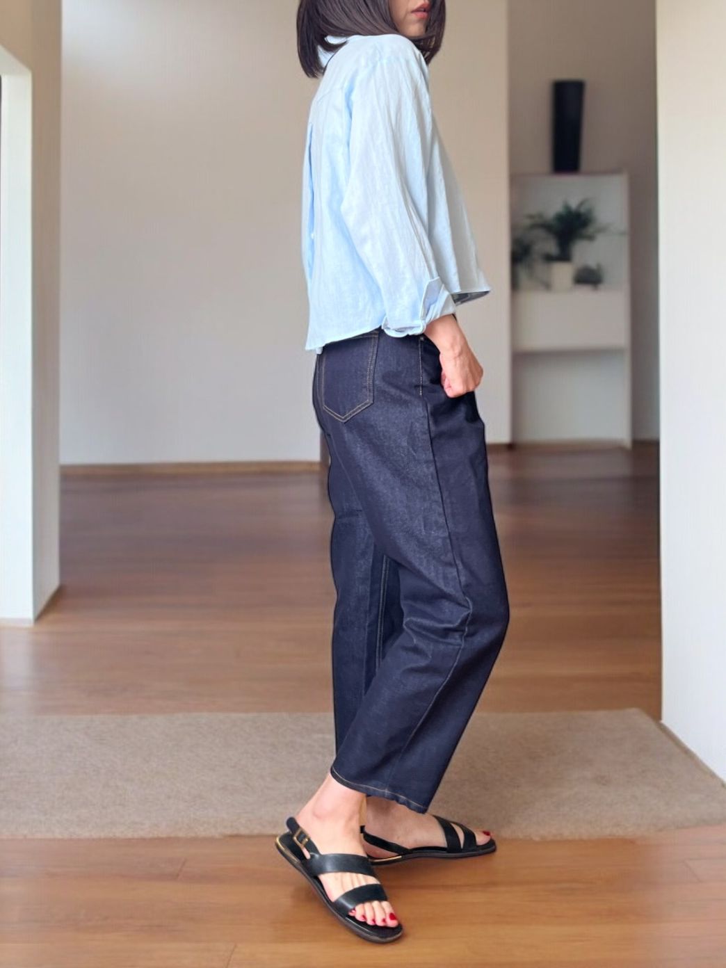 Back open button リネンシャツ