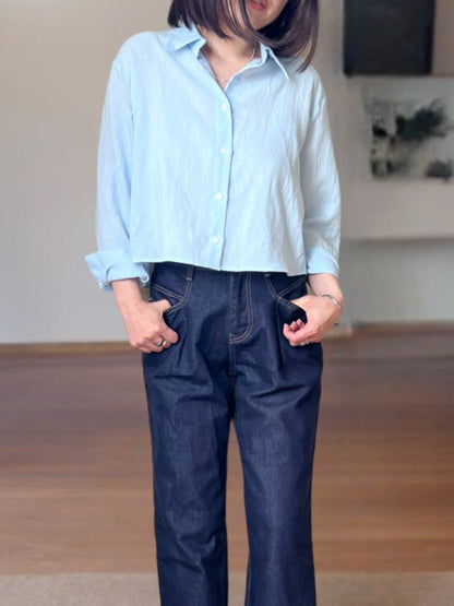 Back open button リネンシャツ