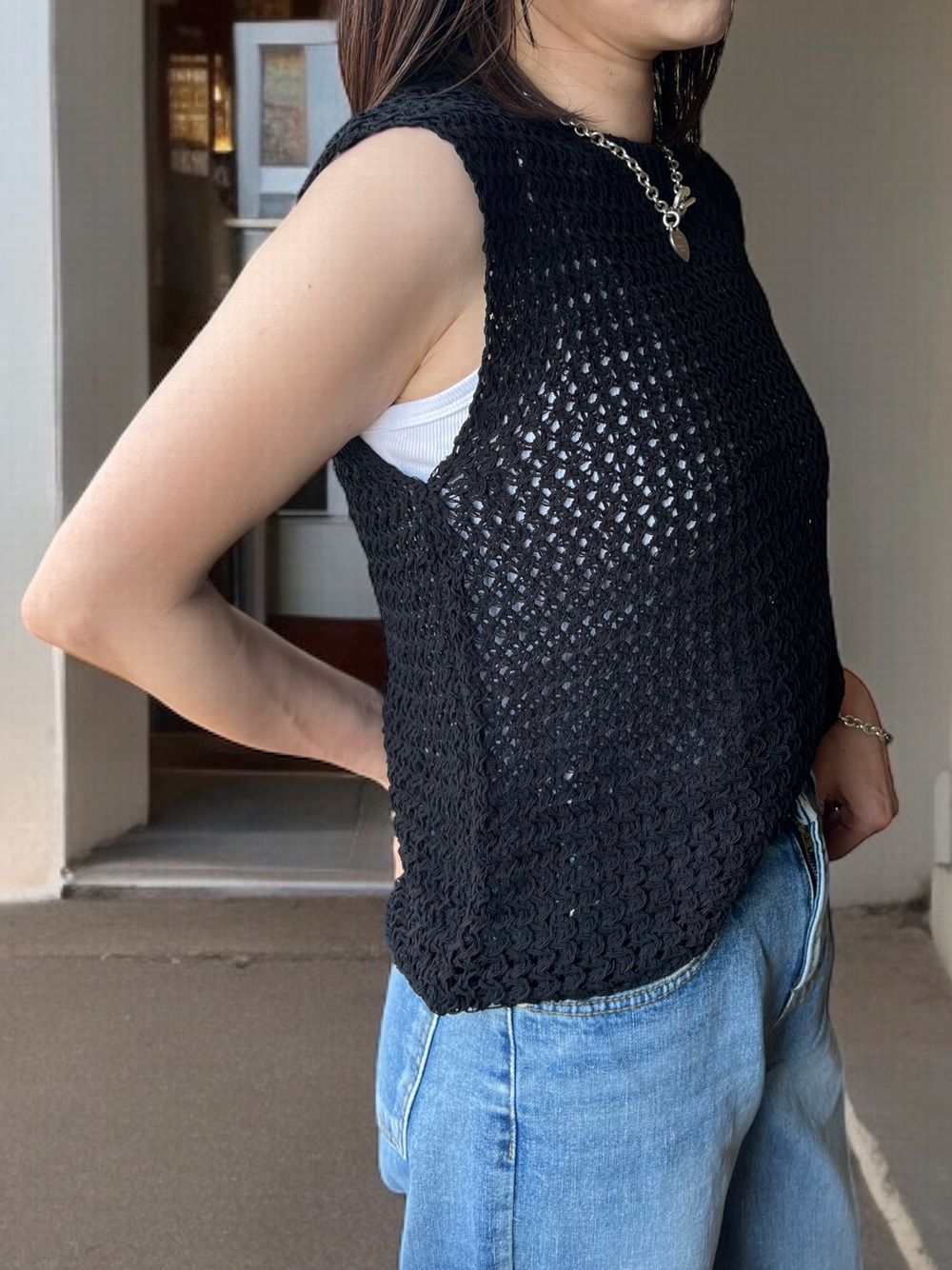 Crew neck メッシュタンクトップ