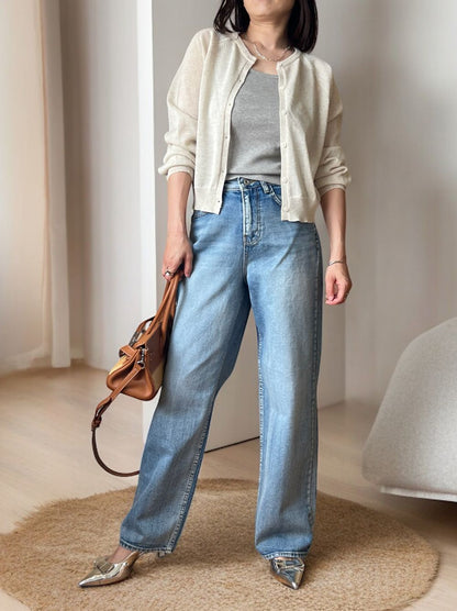 Cottonlinen button down カーディガン