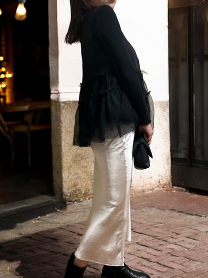 Chiffon frill Vネックペプラムベスト