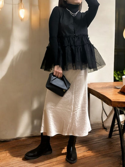 Chiffon frill Vネックペプラムベスト