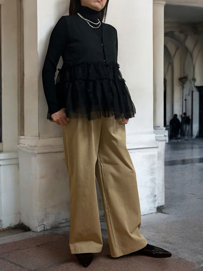 Chiffon frill Vネックペプラムベスト