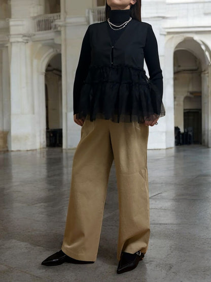 Chiffon frill Vネックペプラムベスト