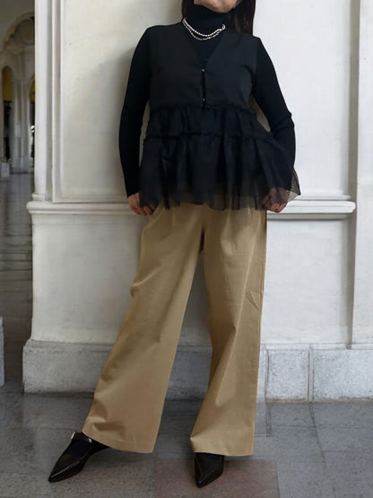 Chiffon frill Vネックペプラムベスト