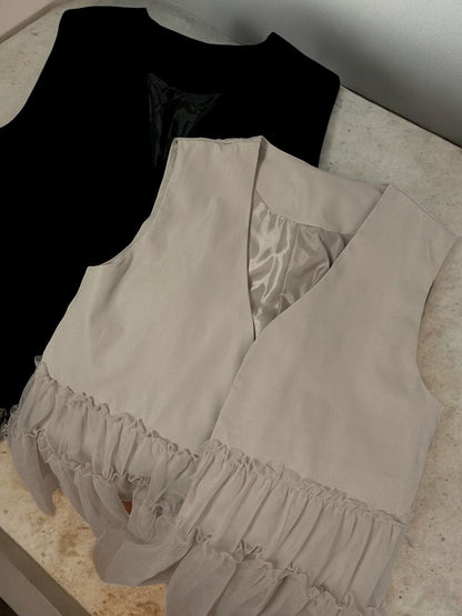 Chiffon frill Vネックペプラムベスト