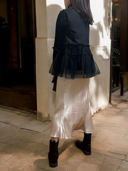 Chiffon frill Vネックペプラムベスト