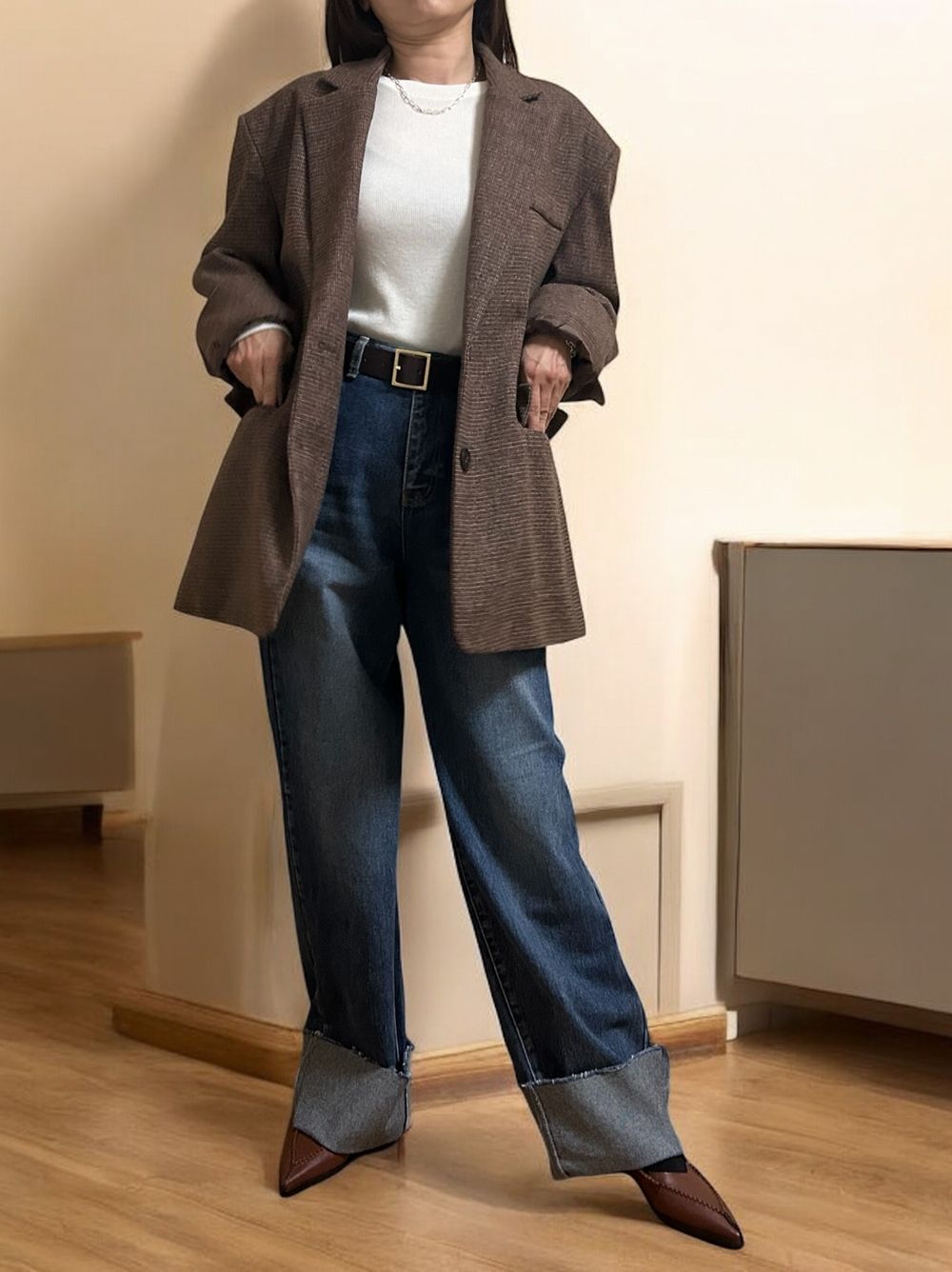 Over size Wool チェックジャケット
