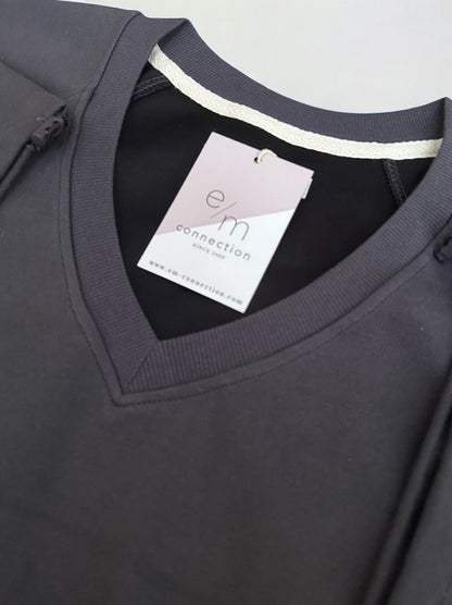 Drawstringsh short sleeve Vネックトップス