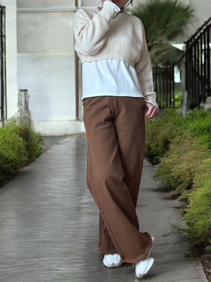 Cropped rib クルーネックニット
