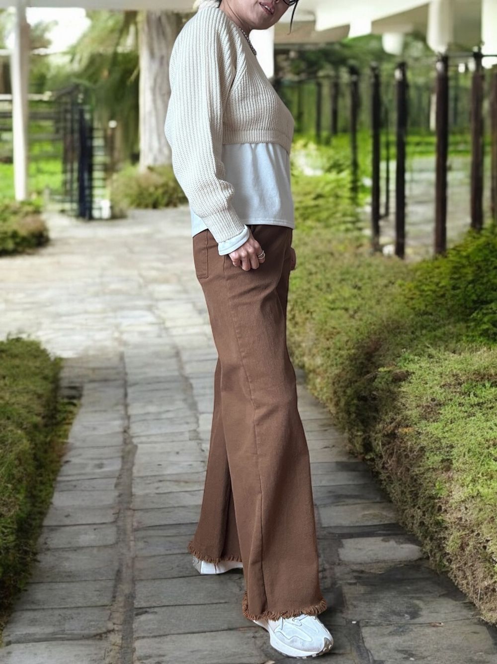 Cropped rib クルーネックニット