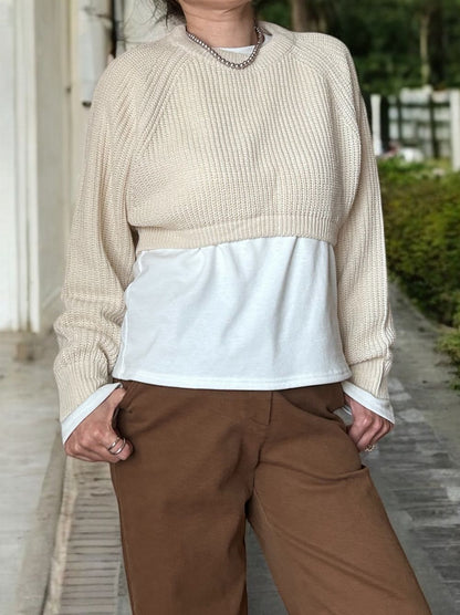 Cropped rib クルーネックニット