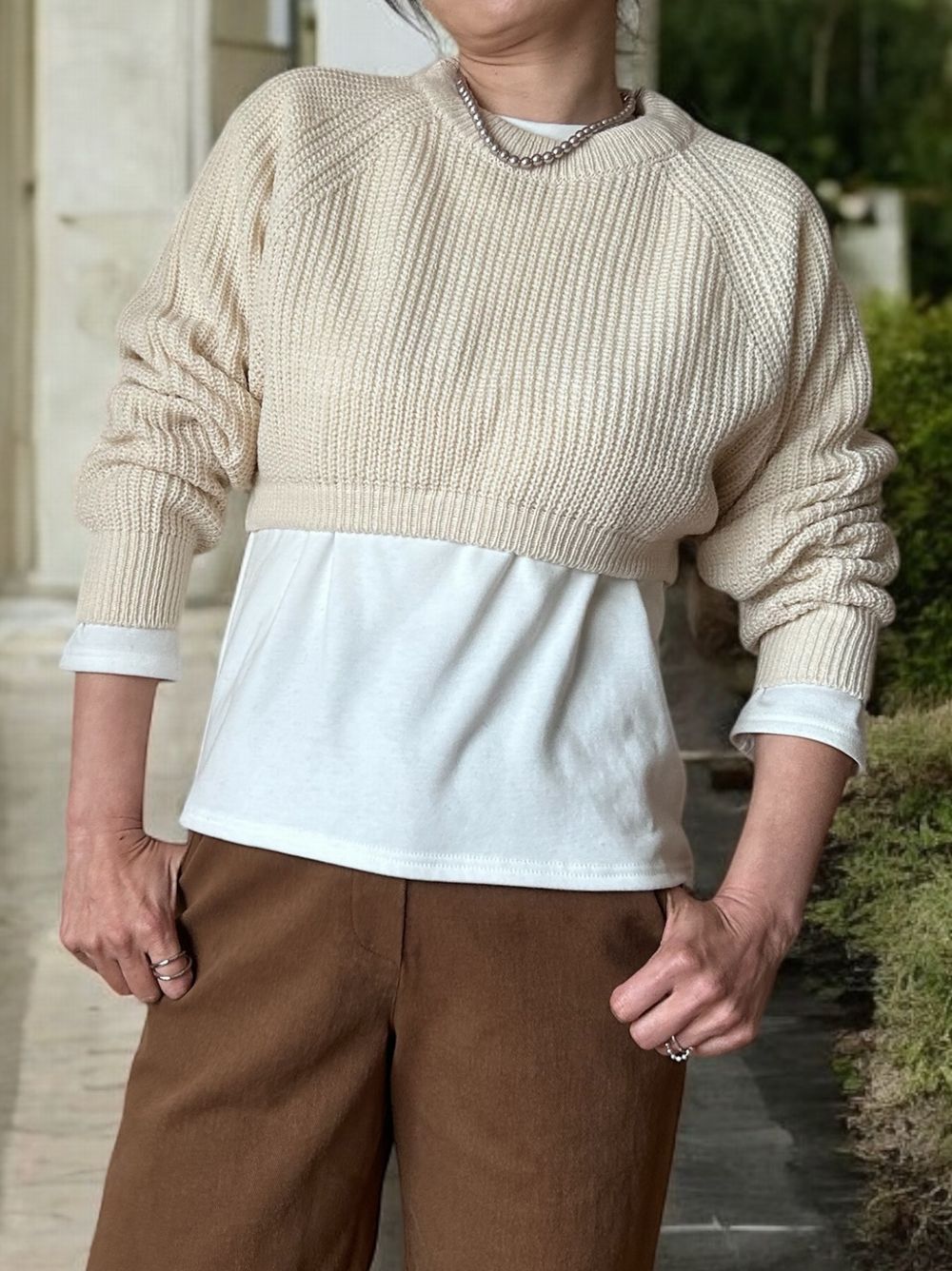 Cropped rib クルーネックニット