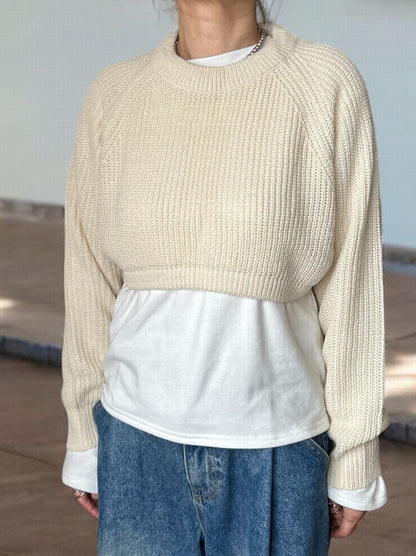 Cropped rib クルーネックニット