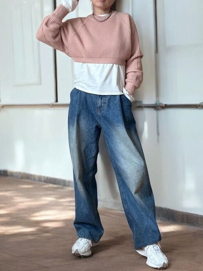 Cropped rib クルーネックニット