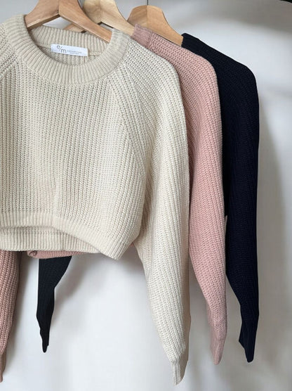 Cropped rib クルーネックニット