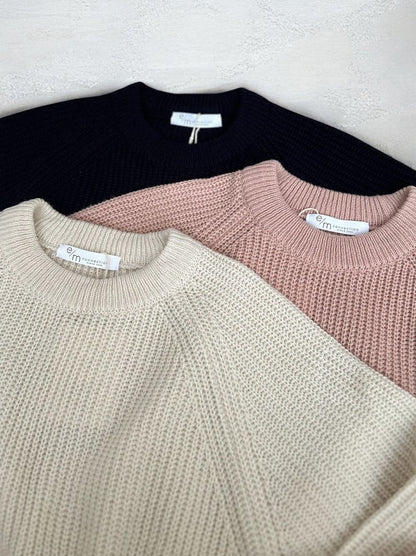 Cropped rib クルーネックニット