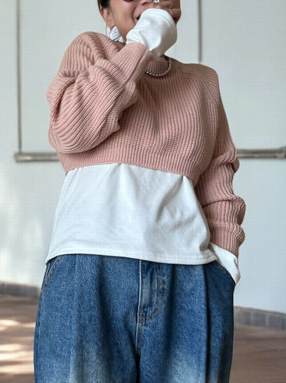 Cropped rib クルーネックニット