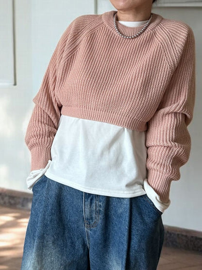 Cropped rib クルーネックニット