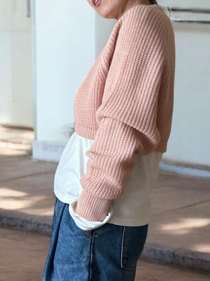 Cropped rib クルーネックニット